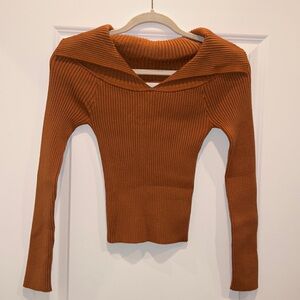 Dark Orange/Brown Off the Shoulder Sweater